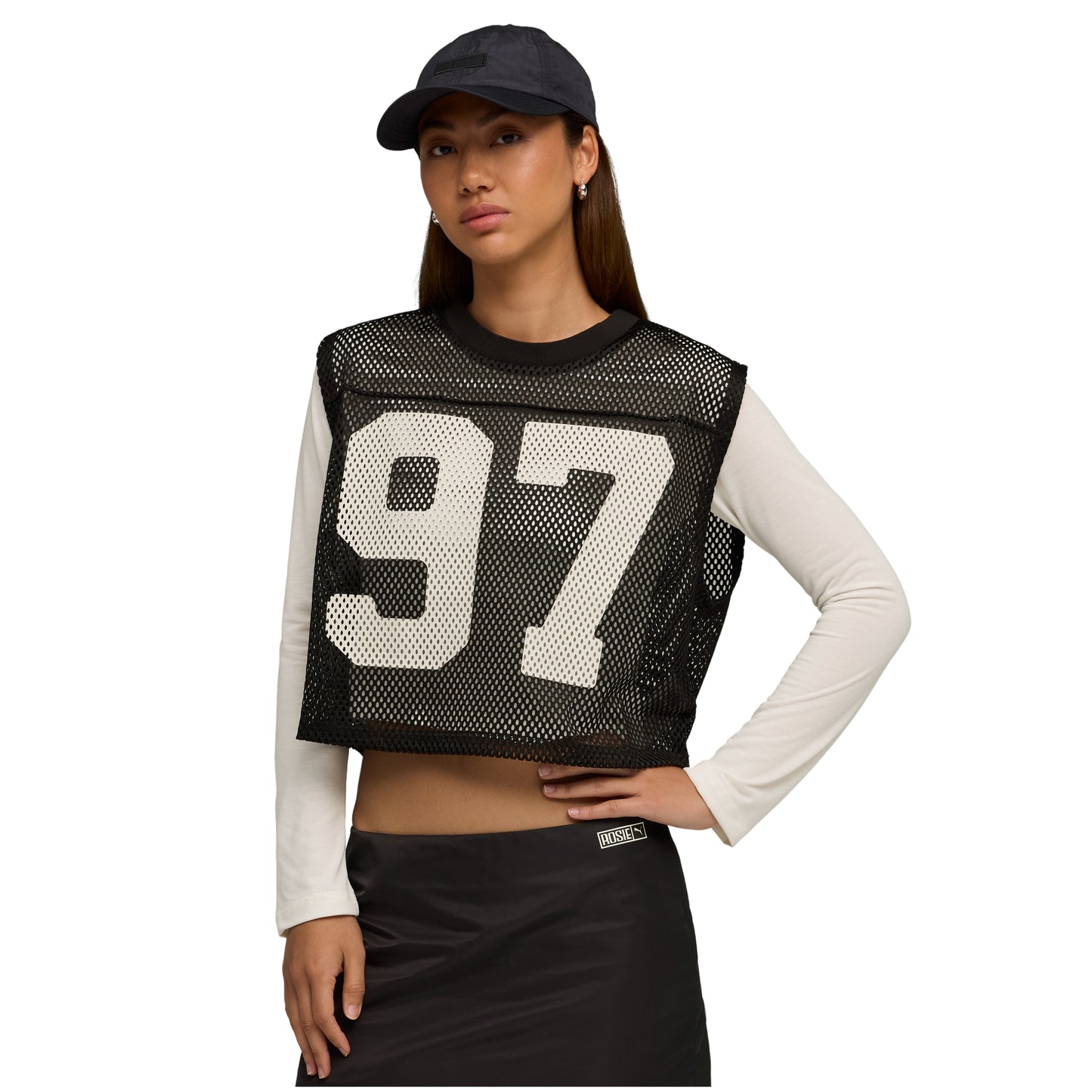 ÁO PUMA X ROSÉ RELAXED MESH TOP - PUMA BLACK