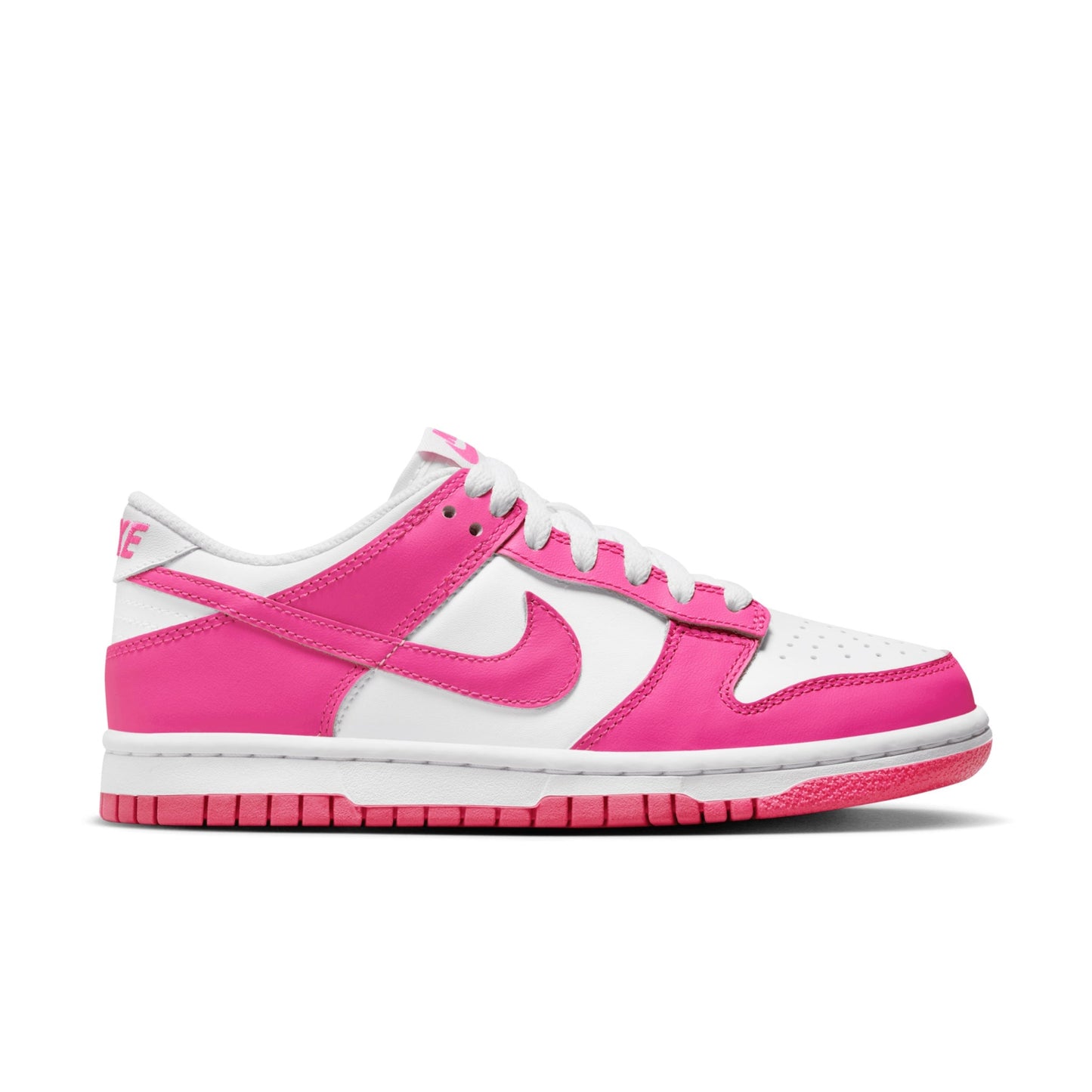 NIKE DUNK LOW SHOES (GS) - WHITE/LASER FUCHSIA